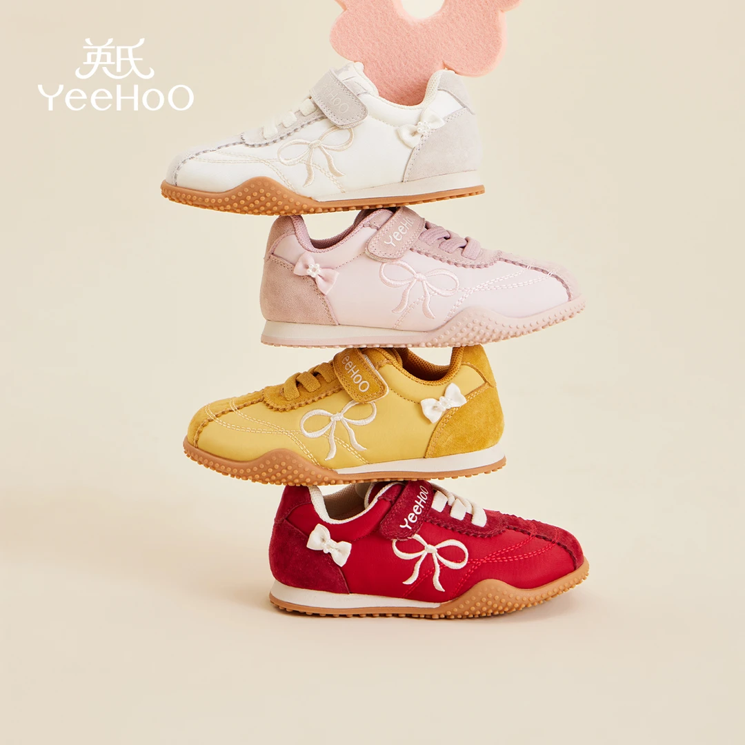 英氏童鞋儿童运动秋季新款防滑女童阿甘宝宝蝴蝶结童鞋宝宝加绒鞋