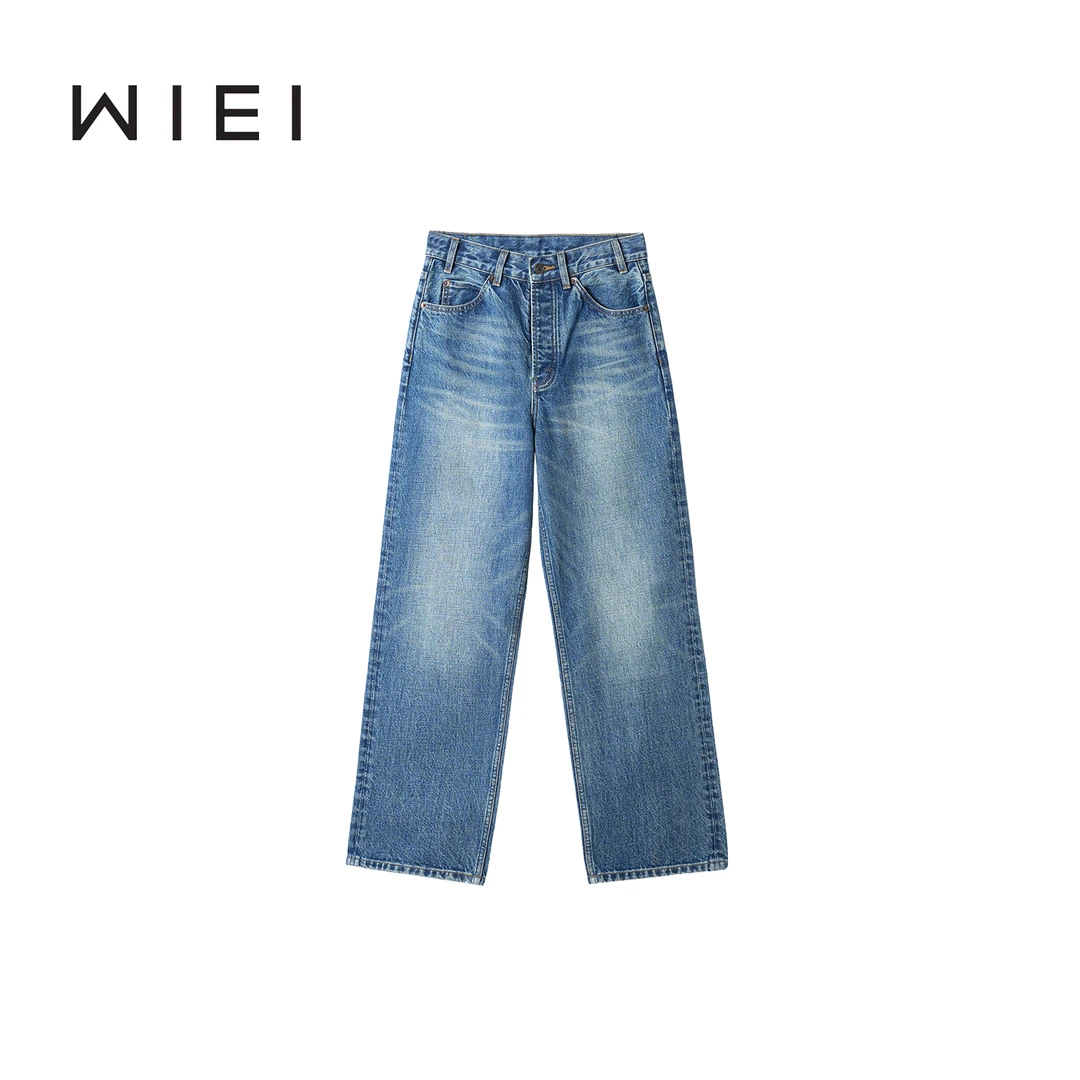 《WI EI》招牌2.0日本进口冈山牛仔百棉磨白抓纹直筒仔裤 W25303039