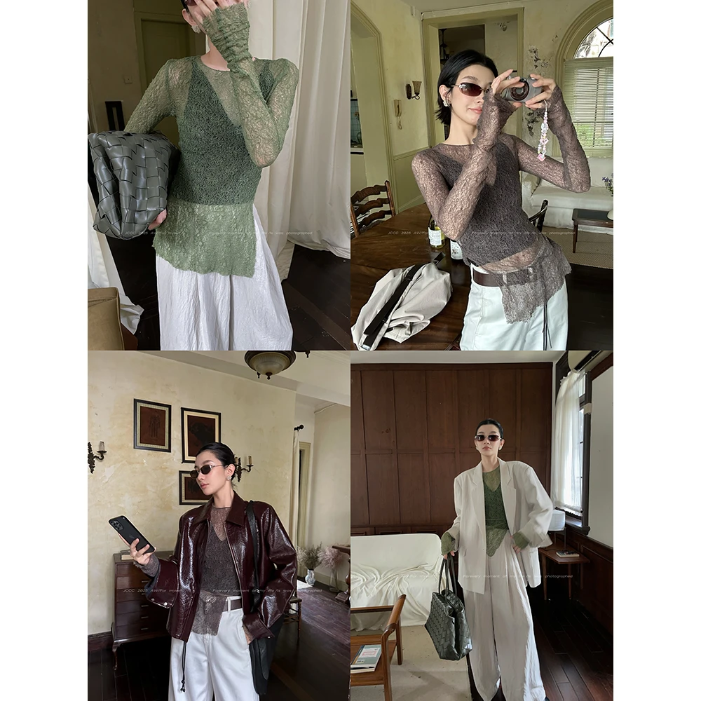 JCCC影子【蕾丝档案】两色复古经典长袖蕾丝打底衫JE4FOS10