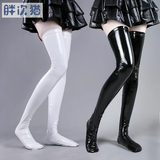 女王漆皮亮面过膝袜 动漫cos皮袜长筒袜性感皮革大腿袜拍照超酷