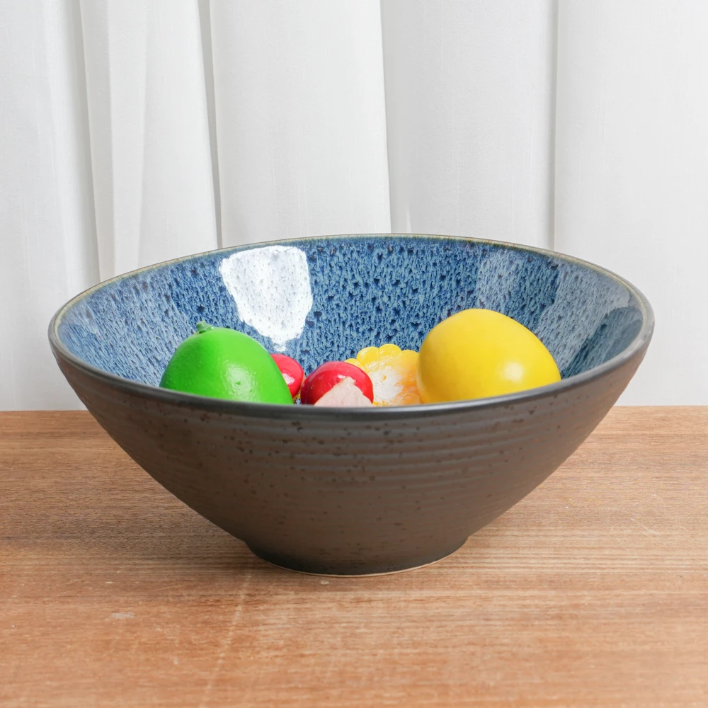 【瑕疵】釉下彩陶瓷碗窑变星空蓝螺纹大号沙拉碗高颜值汤碗家用H1B