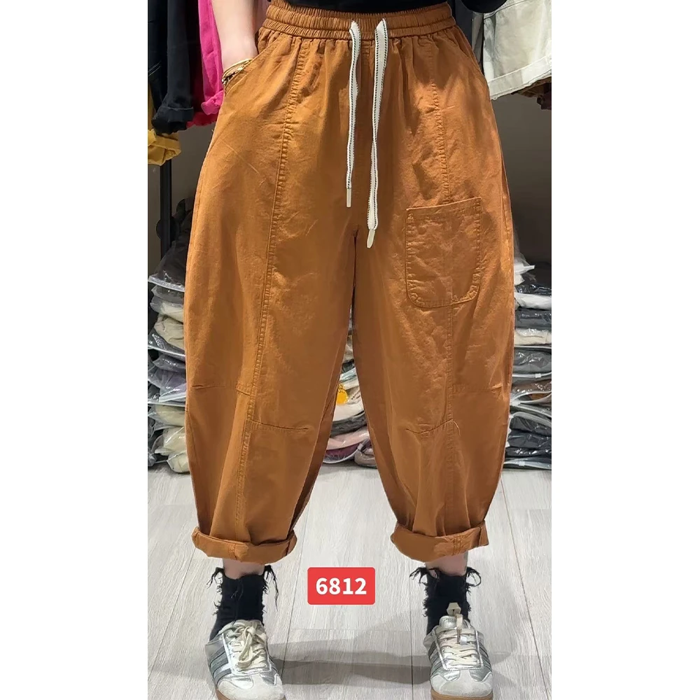 夏季新款时尚百搭休闲裤宽松纯色潮流女士阔腿裤6812