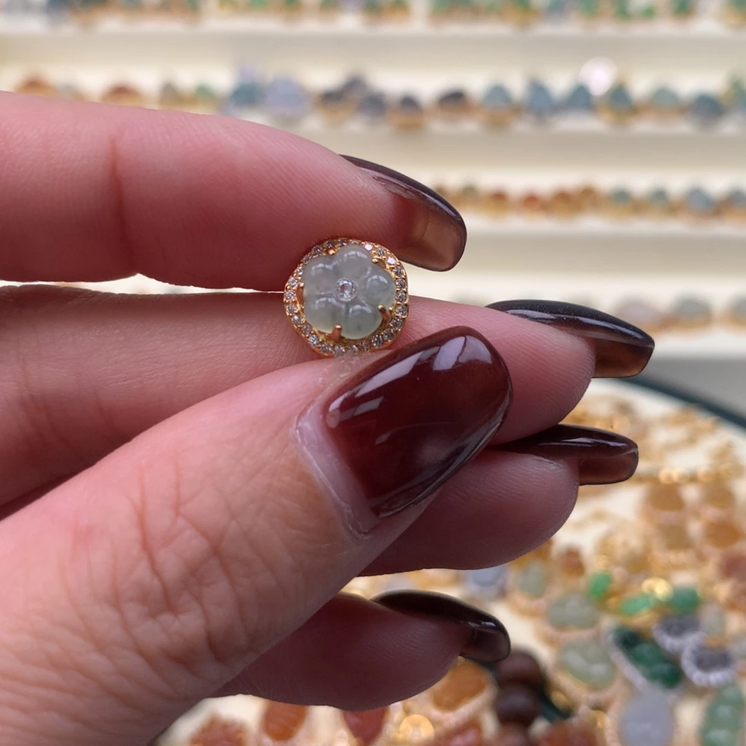 翡翠银S925镶嵌颈饰花花