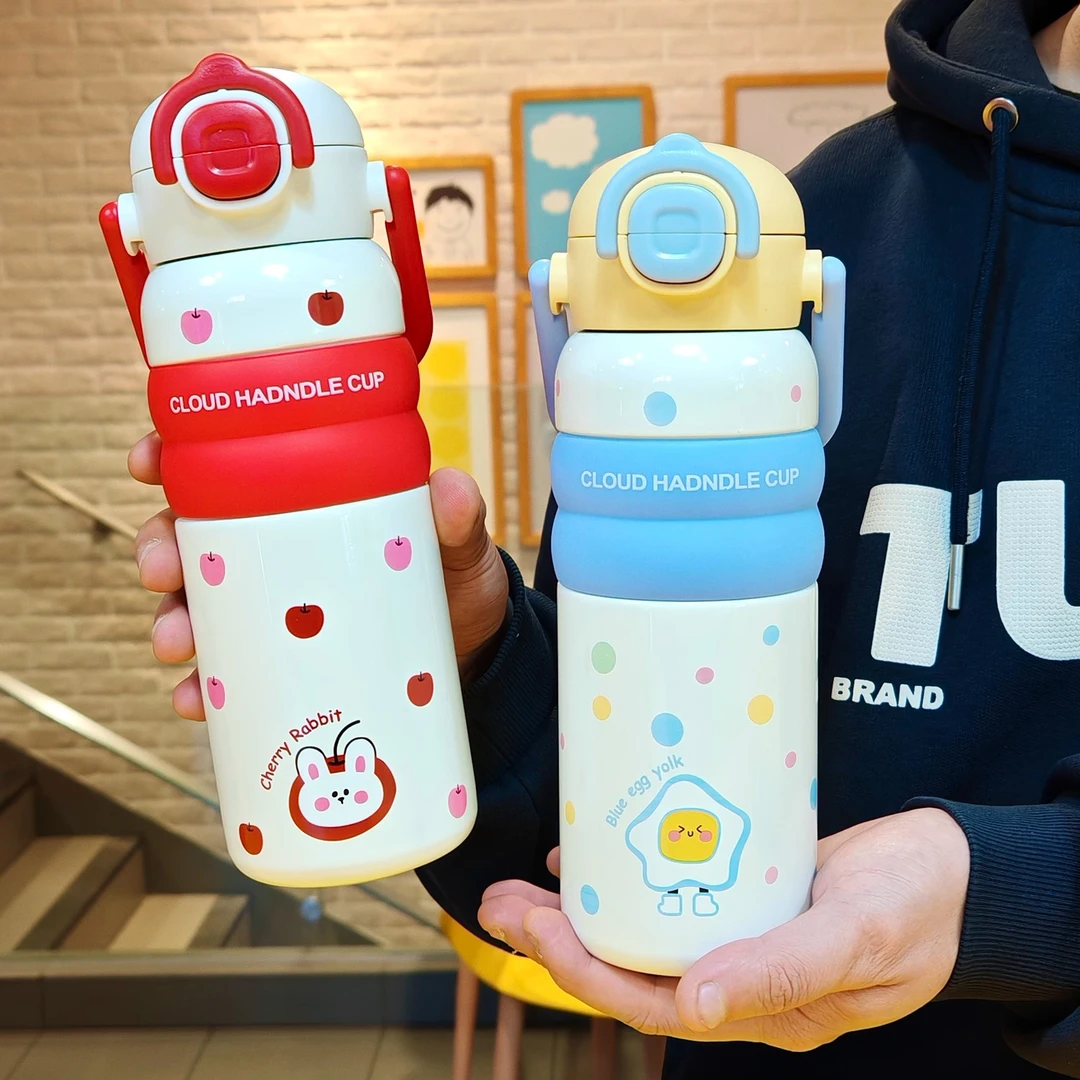 保温杯儿童双饮水杯大容量316不锈钢女士便携学生吸管礼盒杯子