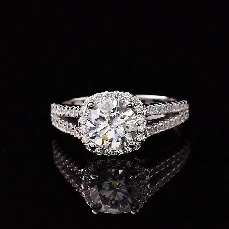 925银莫桑石银制品 （双排方包)莫桑石戒指1~2克拉手工气质