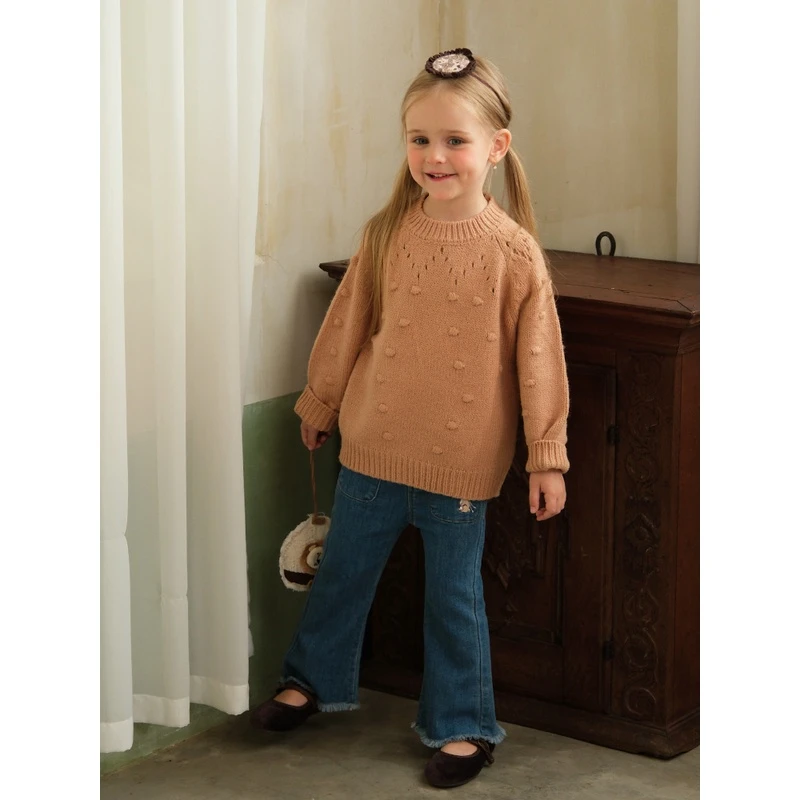 【6.18反季清】麦可多 针织豆豆~镂空毛衣亲肤百搭秋冬女宝IS114