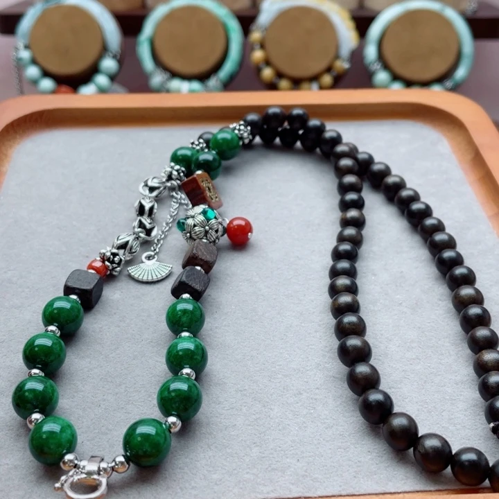 翡翠未镶嵌手链百搭项链