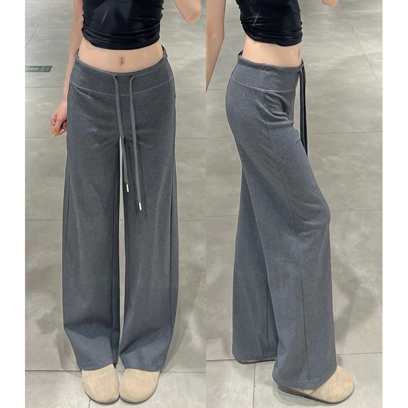 美式微喇运动裤女夏薄款抽绳低腰休闲喇叭裤小个子显瘦瑜伽垂垂裤