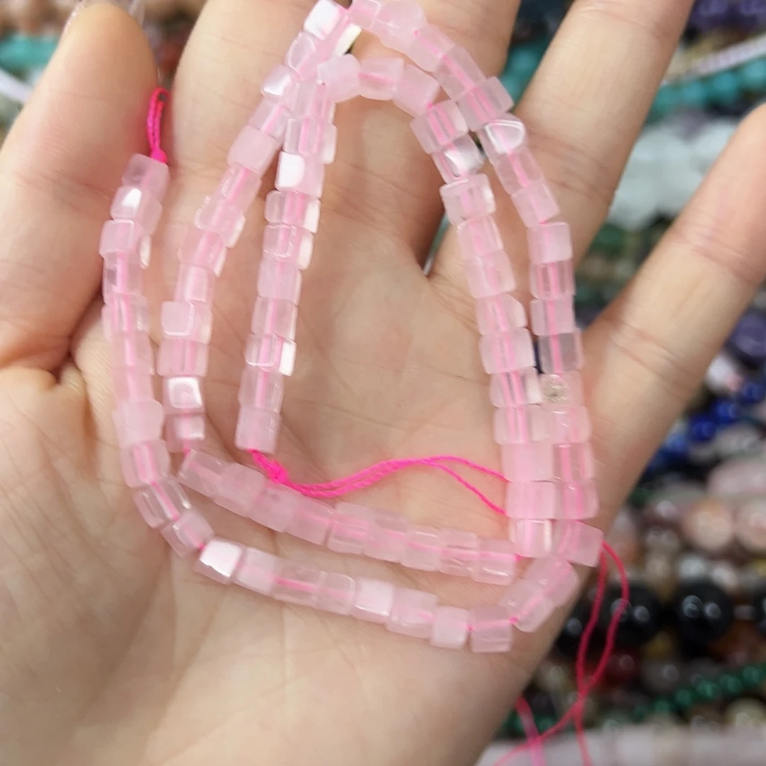 玛瑙/玉髓钛钢珠宝半成品 卡4粉水晶方糖一条