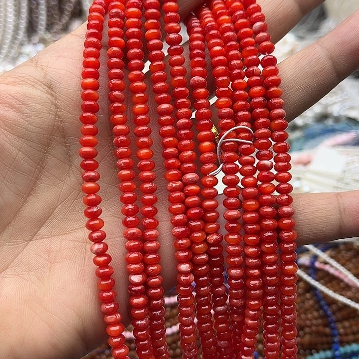 玛瑙/玉髓未镶嵌珠宝半成品一条5/3mm左右血贝算盘珠