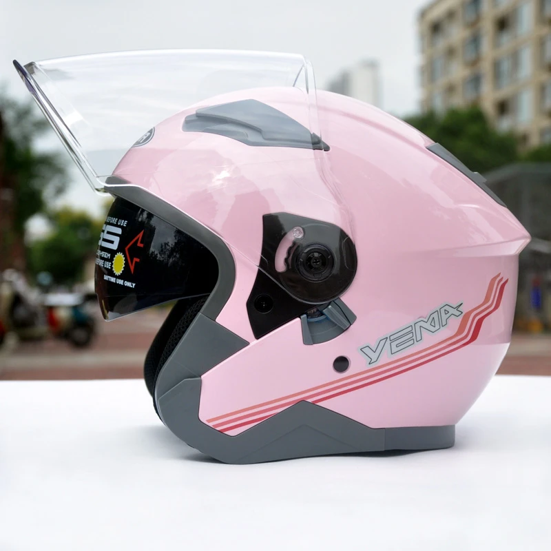 国标3C野马头盔双镜片半盔电动车摩托车安全帽男女款通用四季保暖