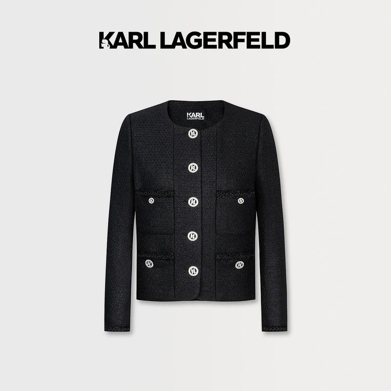 KARL LAGERFELD卡尔拉格斐秋款粗花呢短夹克老佛爷237W1599
