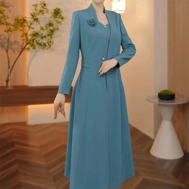 高端穿搭优雅礼服连衣裙时尚套装女秋季新款遮肚子显瘦洋气两件套