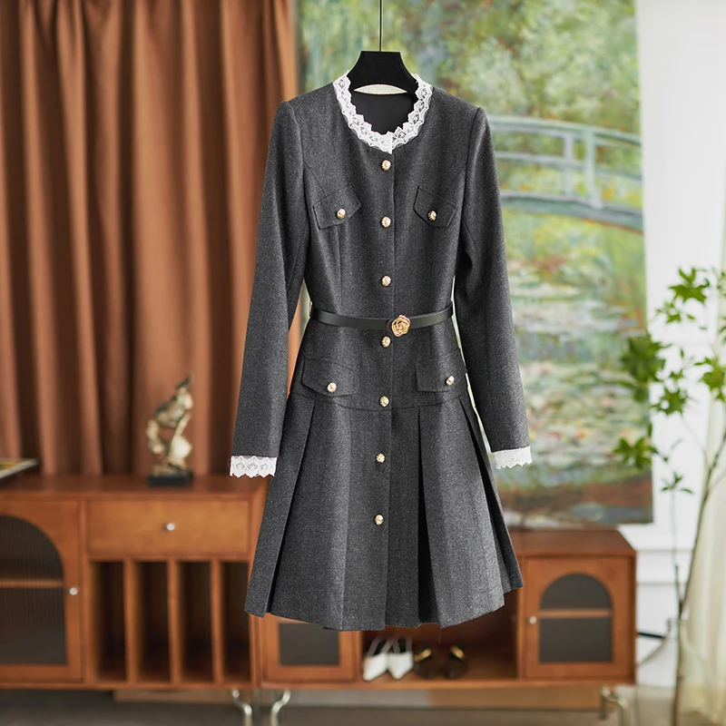 深圳女装 富家千金法式复古气质小香风连衣裙女春季新款2434608