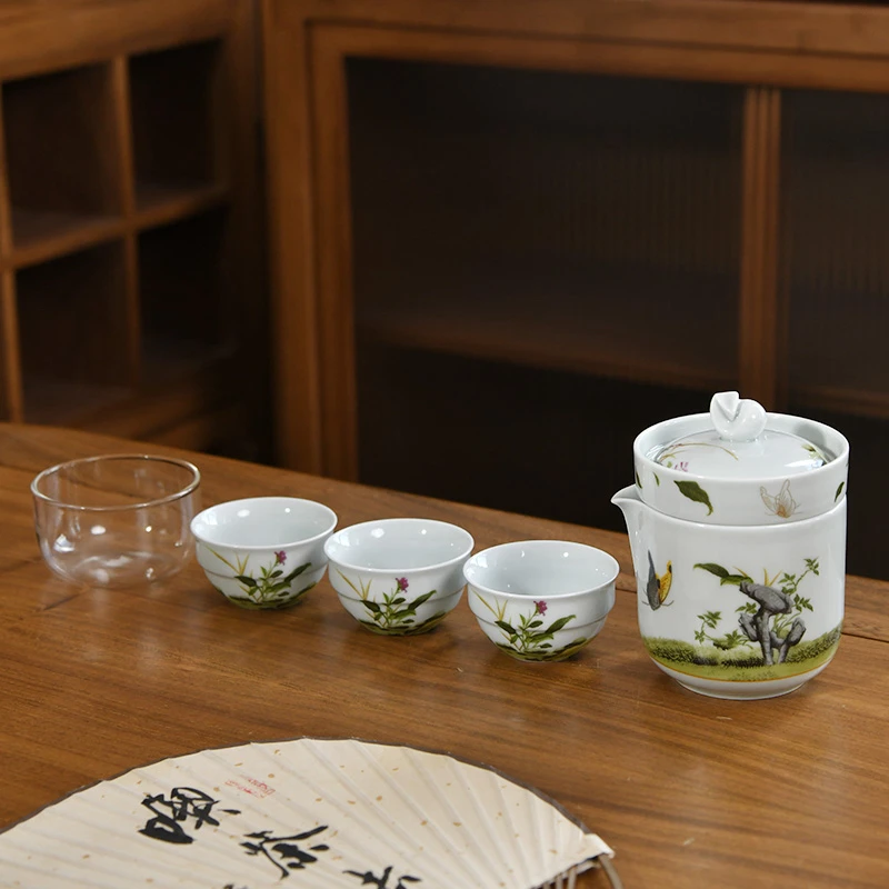成艺蝶恋花悠韵旅行茶具户外茶器便携茶具陶瓷高端茶具套装高档