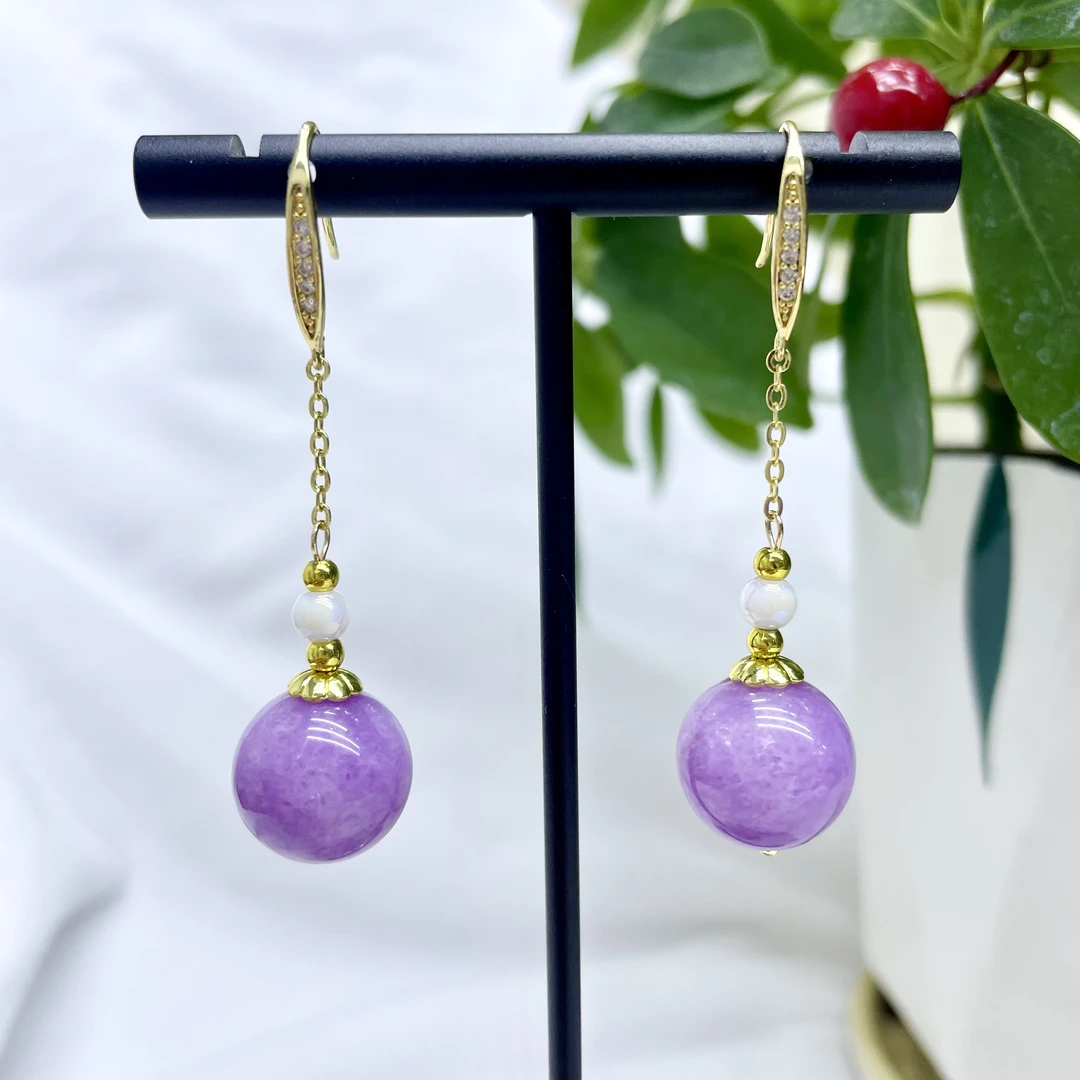 紫色锂辉石耳环女款薰衣草气质耳钩长款简约复古送妈妈女友礼物2