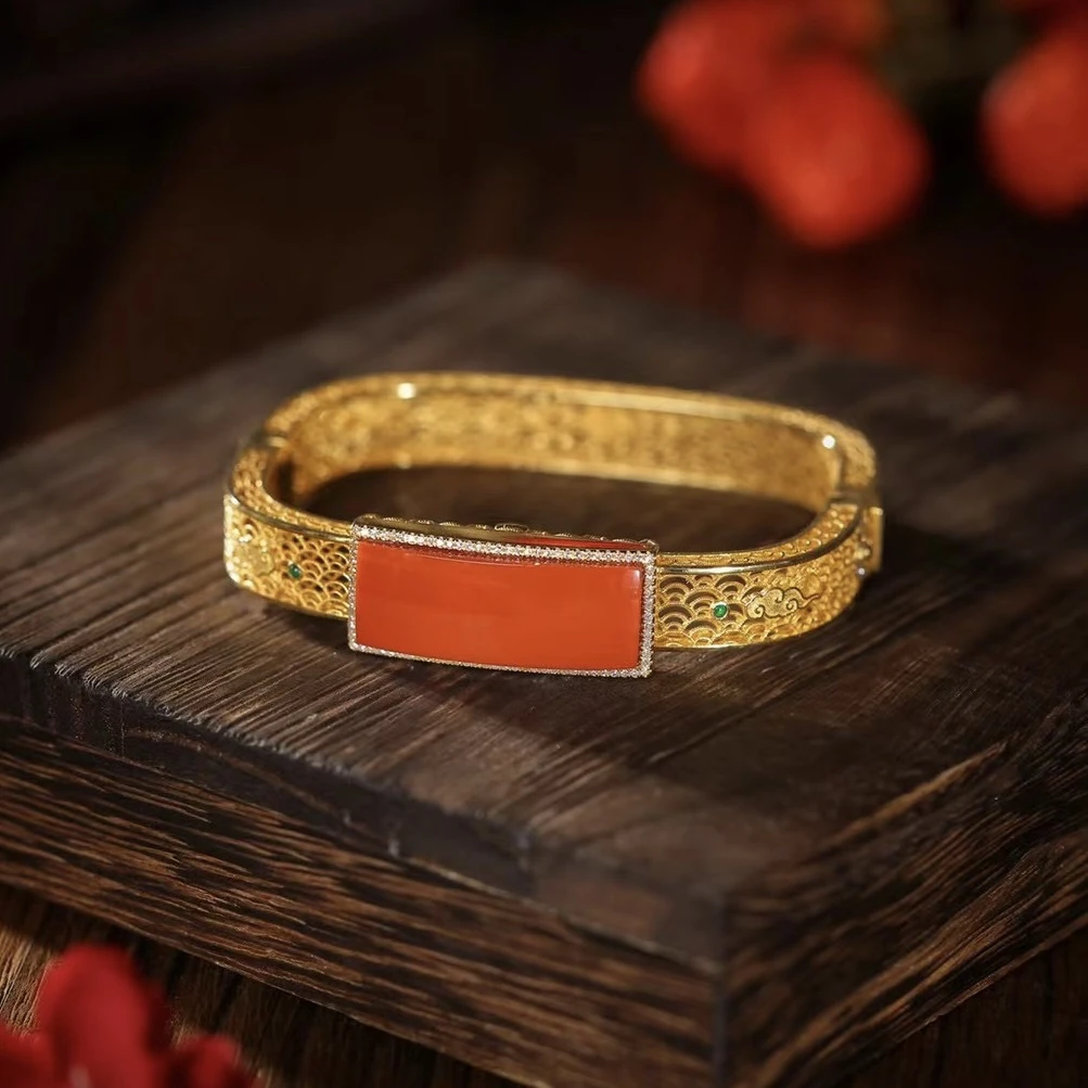 18k金南红方形手镯ZS