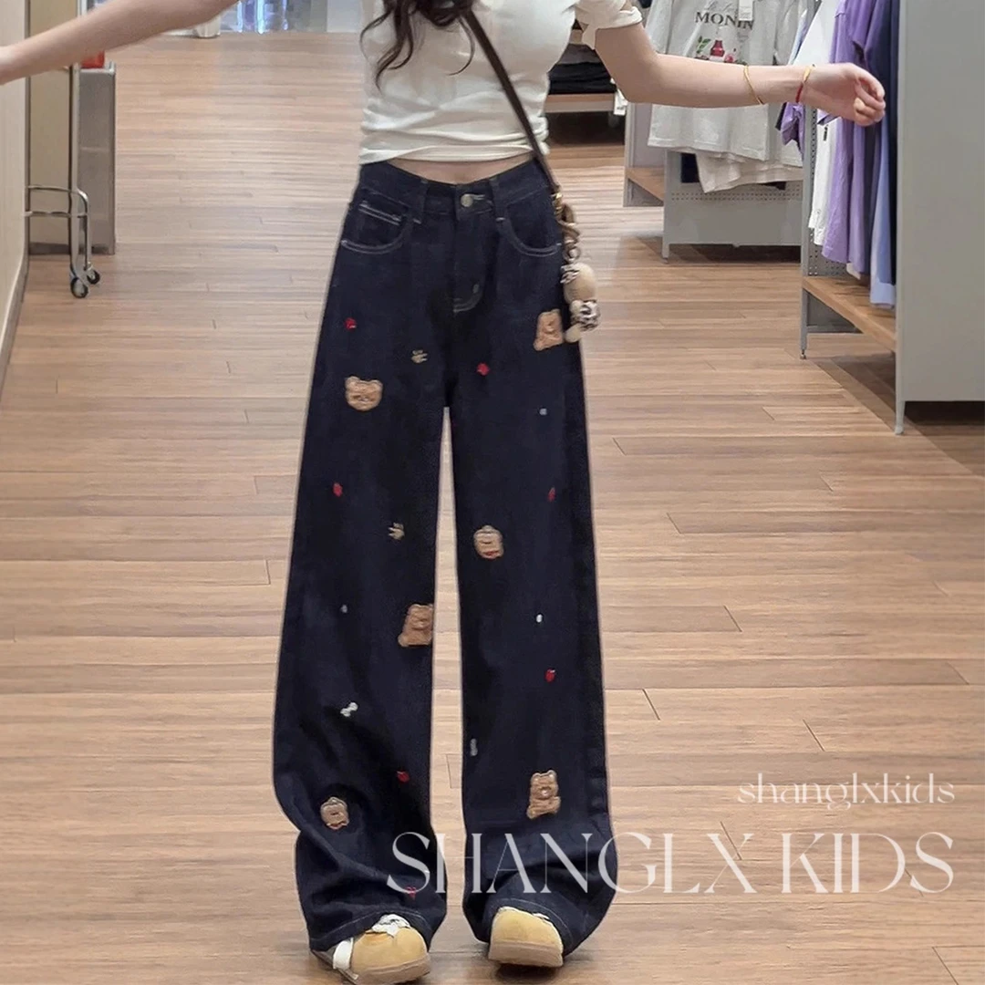 女童裤子加绒牛仔裤秋冬季2026新款大童女装初中生阔腿裤冬装加厚