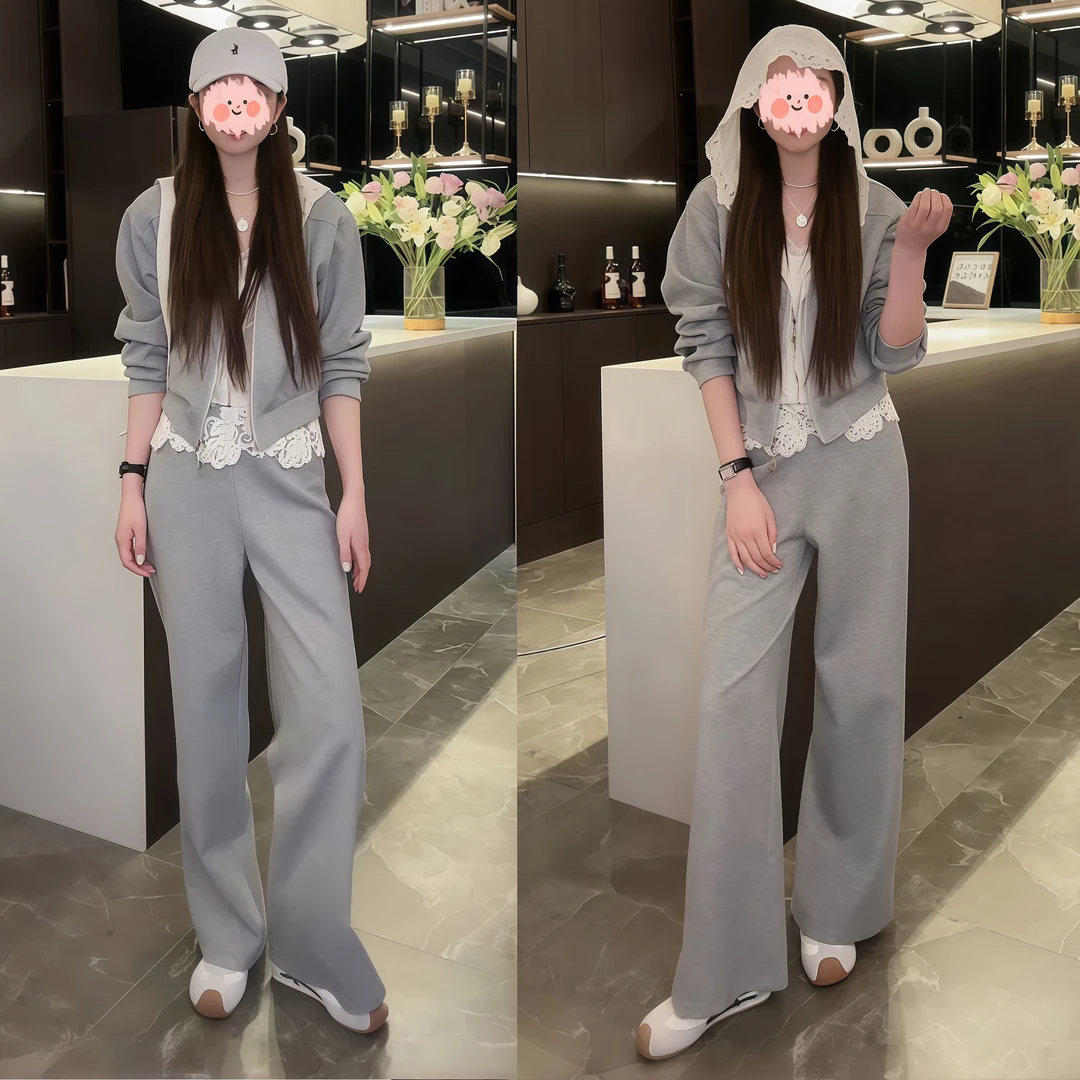 早春穿搭一整套女装蕾丝拼接卫衣两件套2025爆款韩版休闲套装显瘦