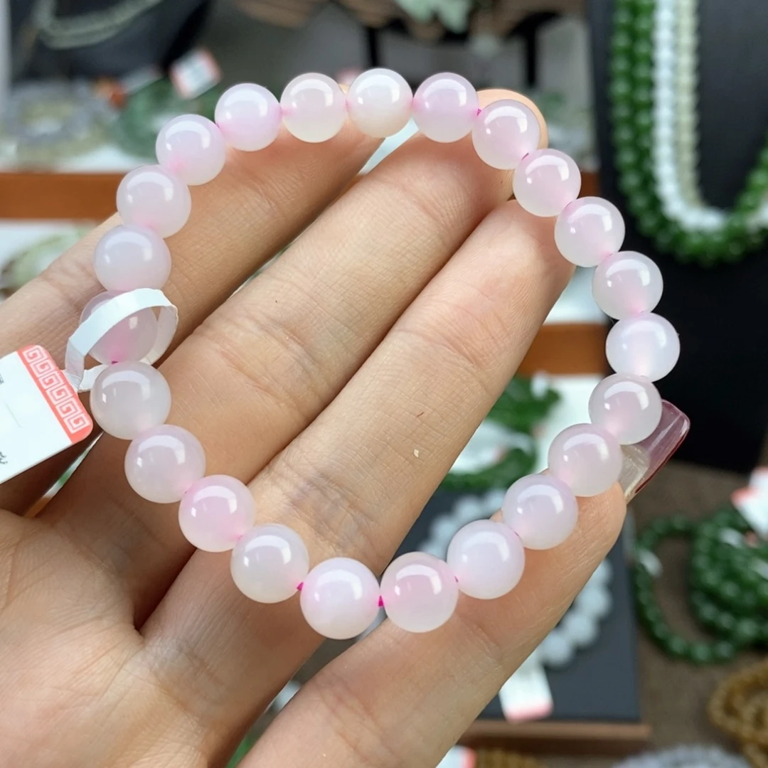 和田玉手串未镶嵌藕粉卡8