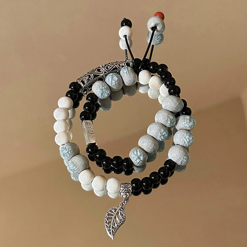 非金属陶瓷手链 新中式陶瓷冰岛咖啡手链双圈晴水饰品精美显气质