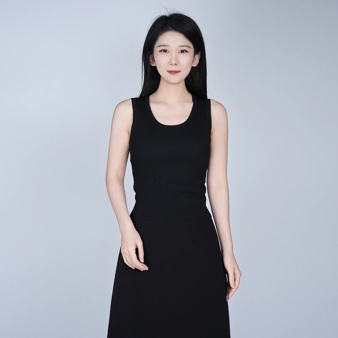 新款简约纯色圆领百搭女士时尚无袖针织背心WG252012（拍一发二）