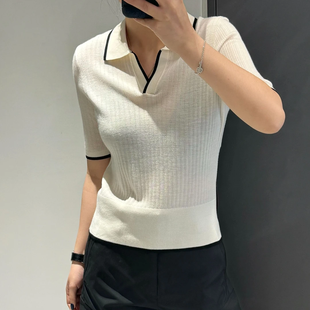 【糖堂】扬子纱polo衫短袖上衣女短款修身内搭翻领Z059