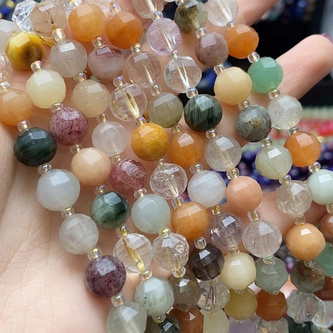 玛瑙/玉髓未镶嵌珠宝半成品彩兔毛灯笼切面约9mm一条