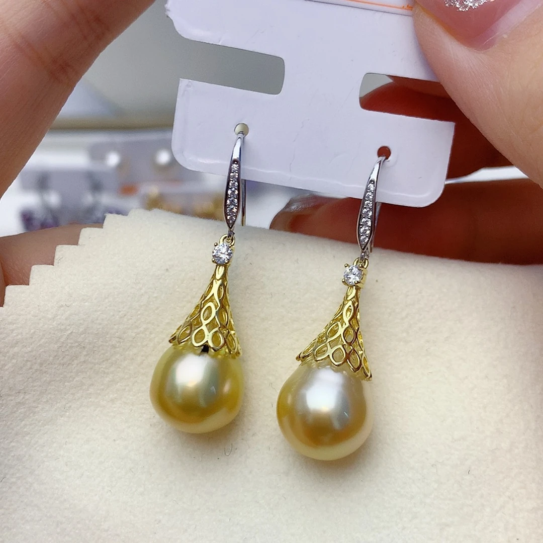 银S925镶嵌海水珍珠耳饰w49