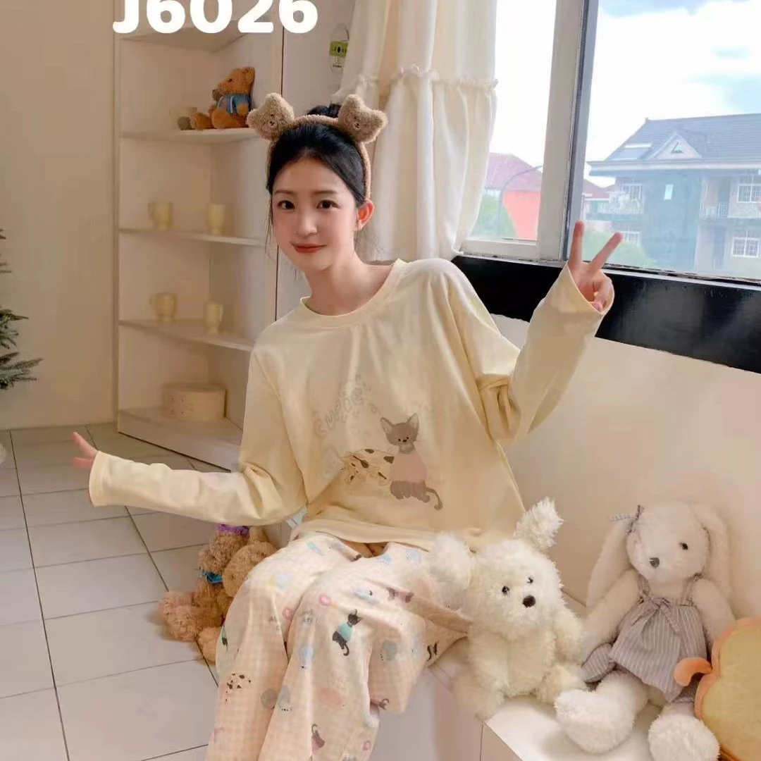 missjuju卡通猫咪秋款长袖长裤套装