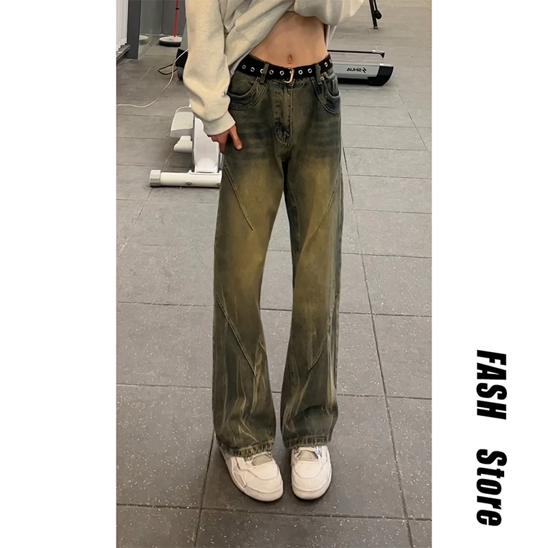 美式复古水洗牛仔裤男宽松直筒休闲裤子高街设计拼接阔腿长裤男款