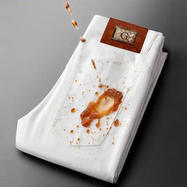 嘉豪#H852 2025秋季新品潮流时尚白色三防百搭修身牛仔裤男款