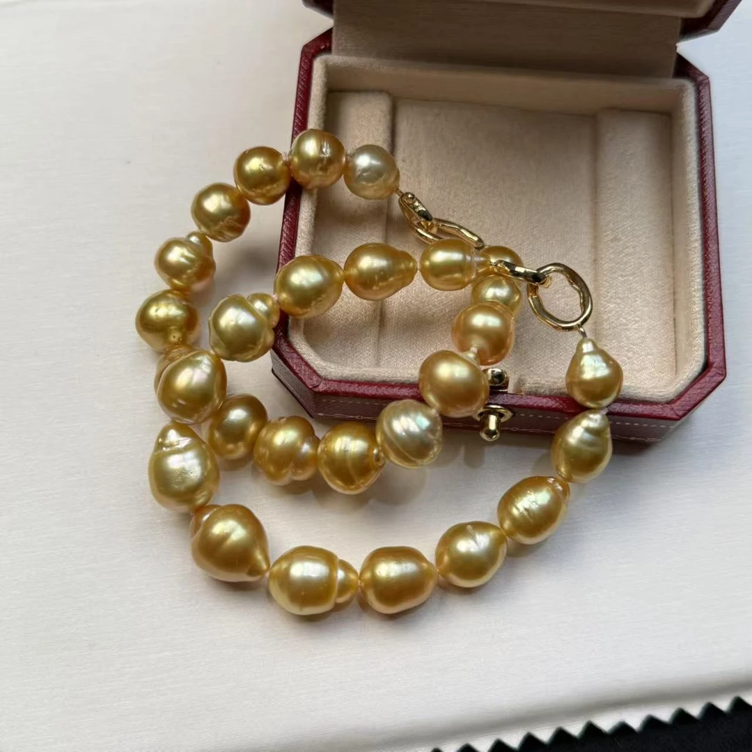 天然海水南洋金珠珍珠手链浓金色巴洛克金珠S925银多样性发货发一