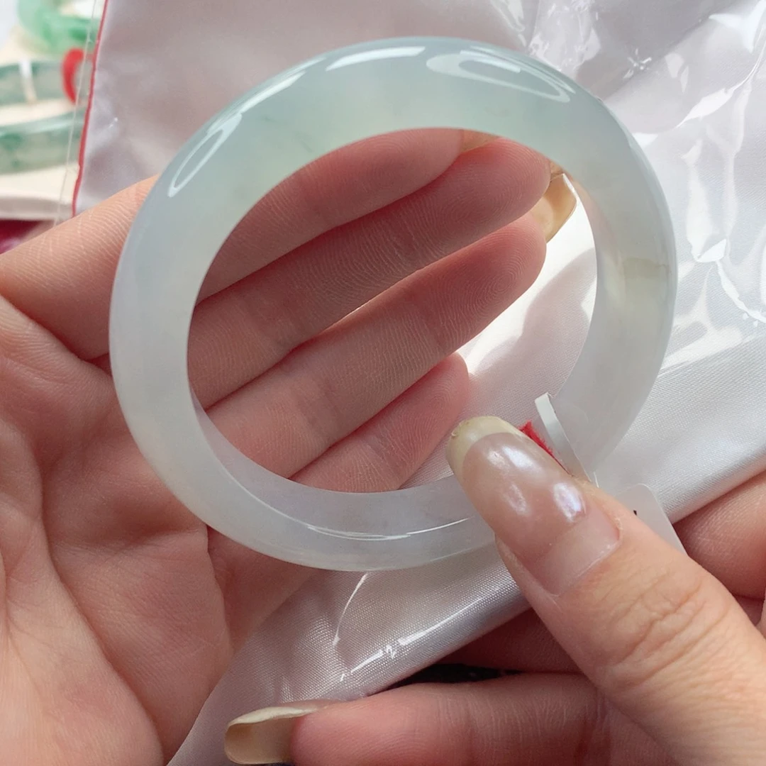 翡翠手镯未镶嵌56圈口冰起胶纯净清冷蓝冰