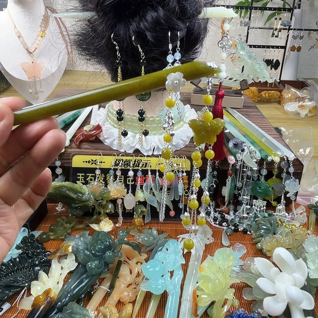 合金蛇纹石玉发饰