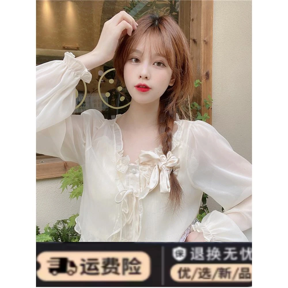 法式很仙的雪纺衫女春款2022新款防晒开衫外套上衣漂亮洋气质小衫