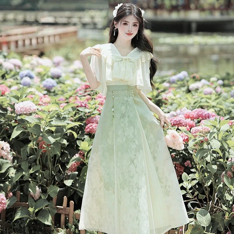 新款汉服女改良国风新中式女夏季日常薄款连衣裙汉元素套装
