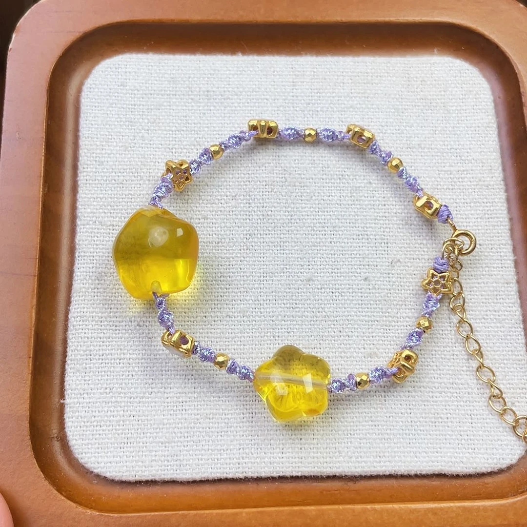 琥珀未镶嵌珠宝奇石星星手链