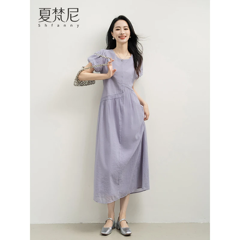 夏梵尼夏日引力显瘦紫色连衣裙小个子洋气长裙子老钱风松弛感女装