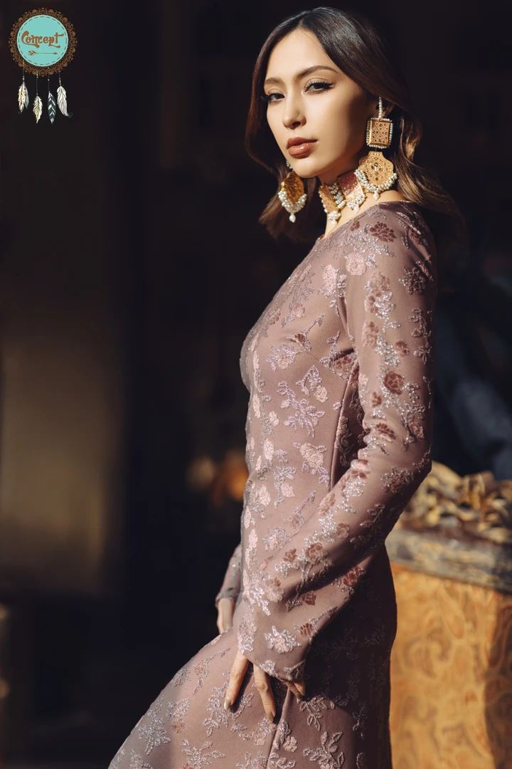 Concept丝绒金丝连衣裙(长款）