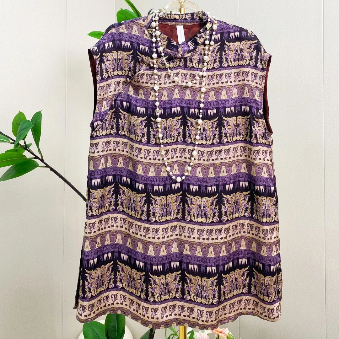 【紫蔓金缕】2025夏季新款新中式国风中长款气质女飞袖斜襟奥黛上衣