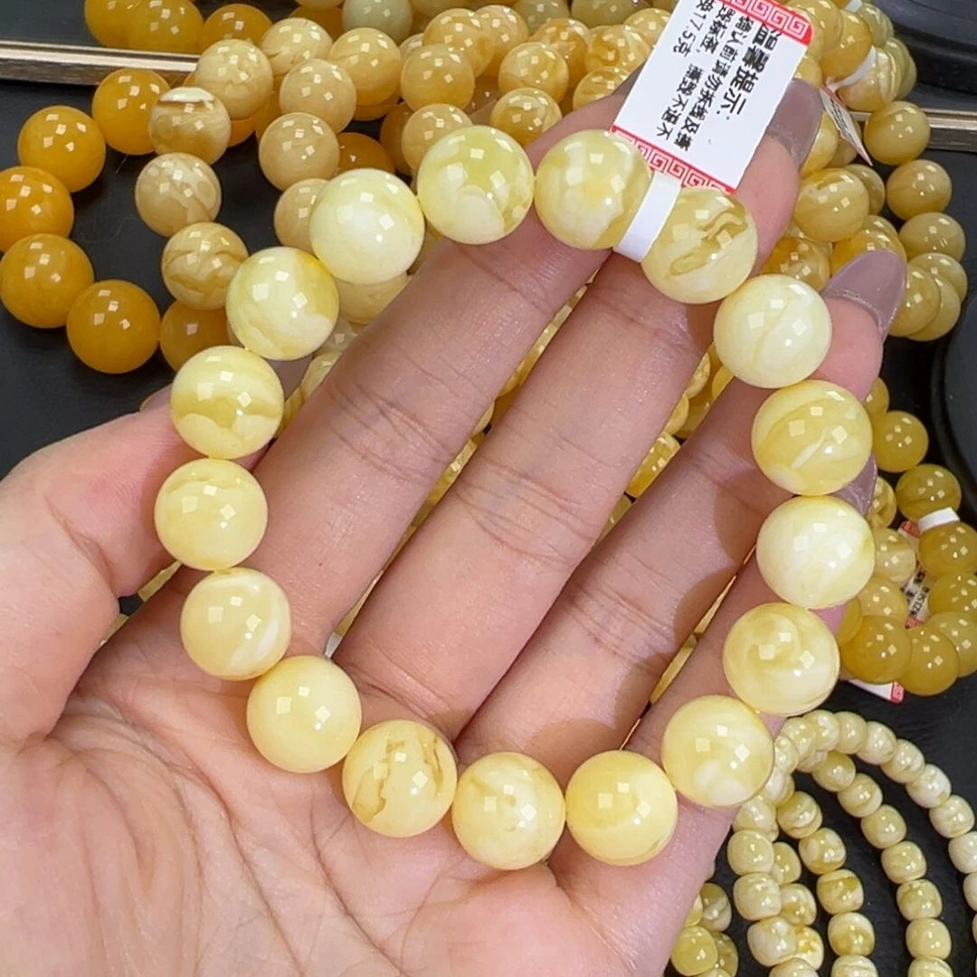 琥珀未镶嵌手链17.4白蜡妖花