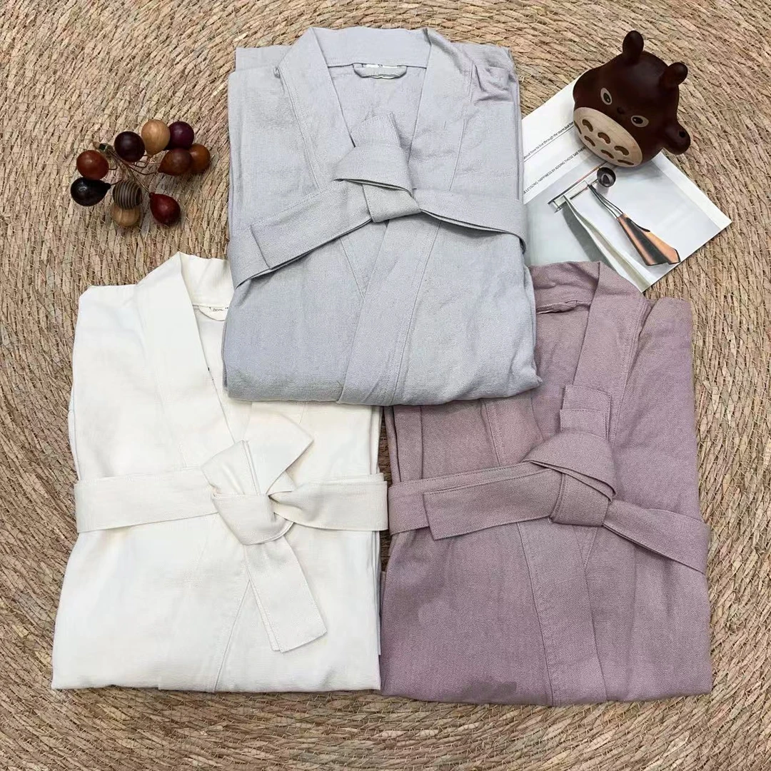 【5支纯汉麻浴袍】5支纯汉麻水洗宽松中长浴袍