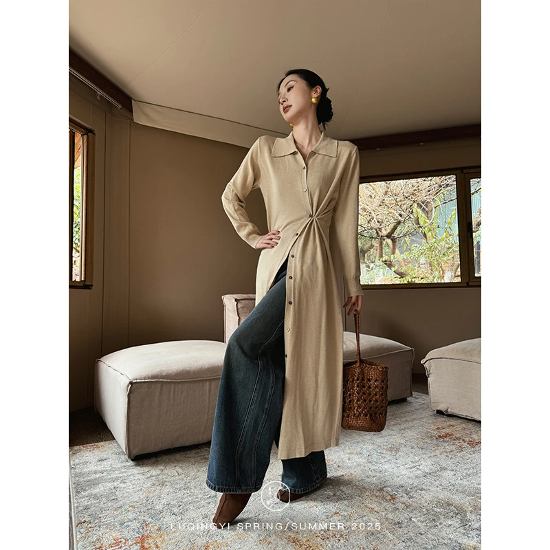 鹭青一原创【含章】羊绒针织开衫女春季百搭气质连衣裙L25M4011F