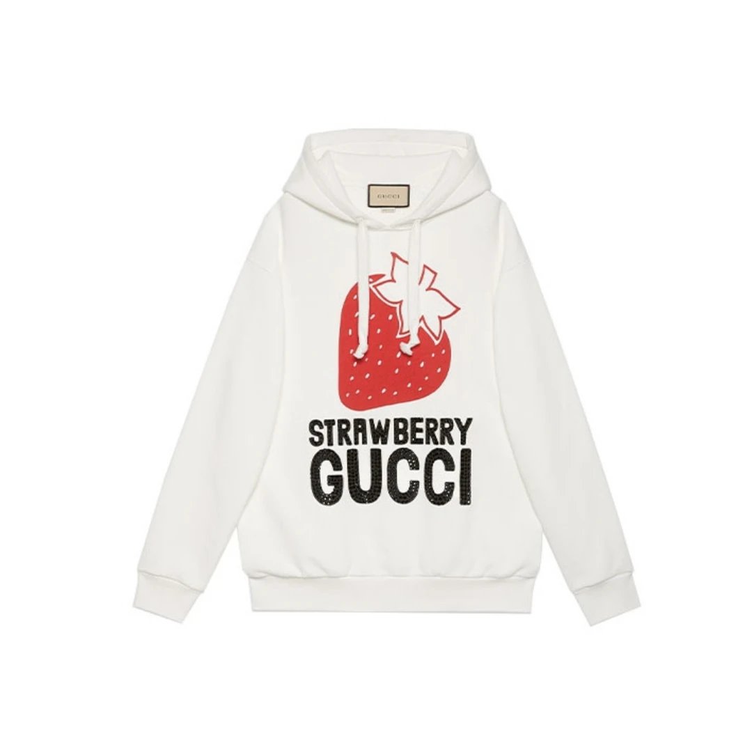 全新未使用 GUCCI/古驰 100周年系列 草莓图案卫衣 男女同款 白色