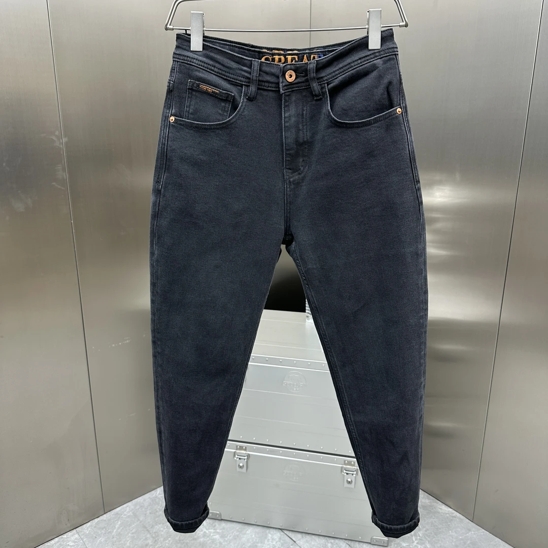 高端货 定制黑灰色水洗牛仔裤男时尚百搭刺绣弹力春秋男士牛仔裤