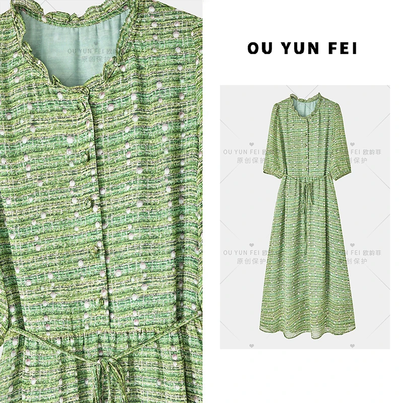 显瘦印花碎花洋气透气遮肉连衣裙夏季收腰时尚长裙HZ1181