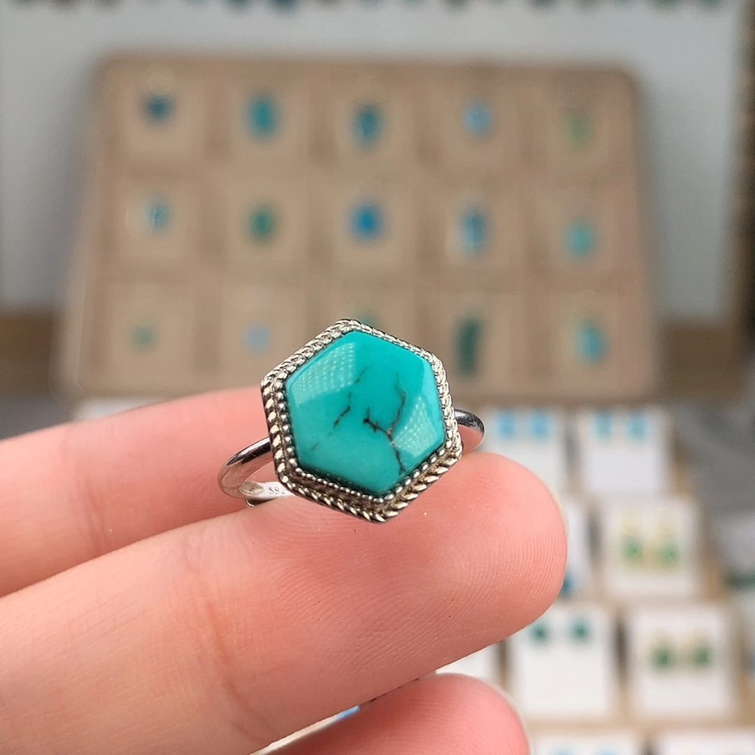 绿松石银S925镶嵌戒指