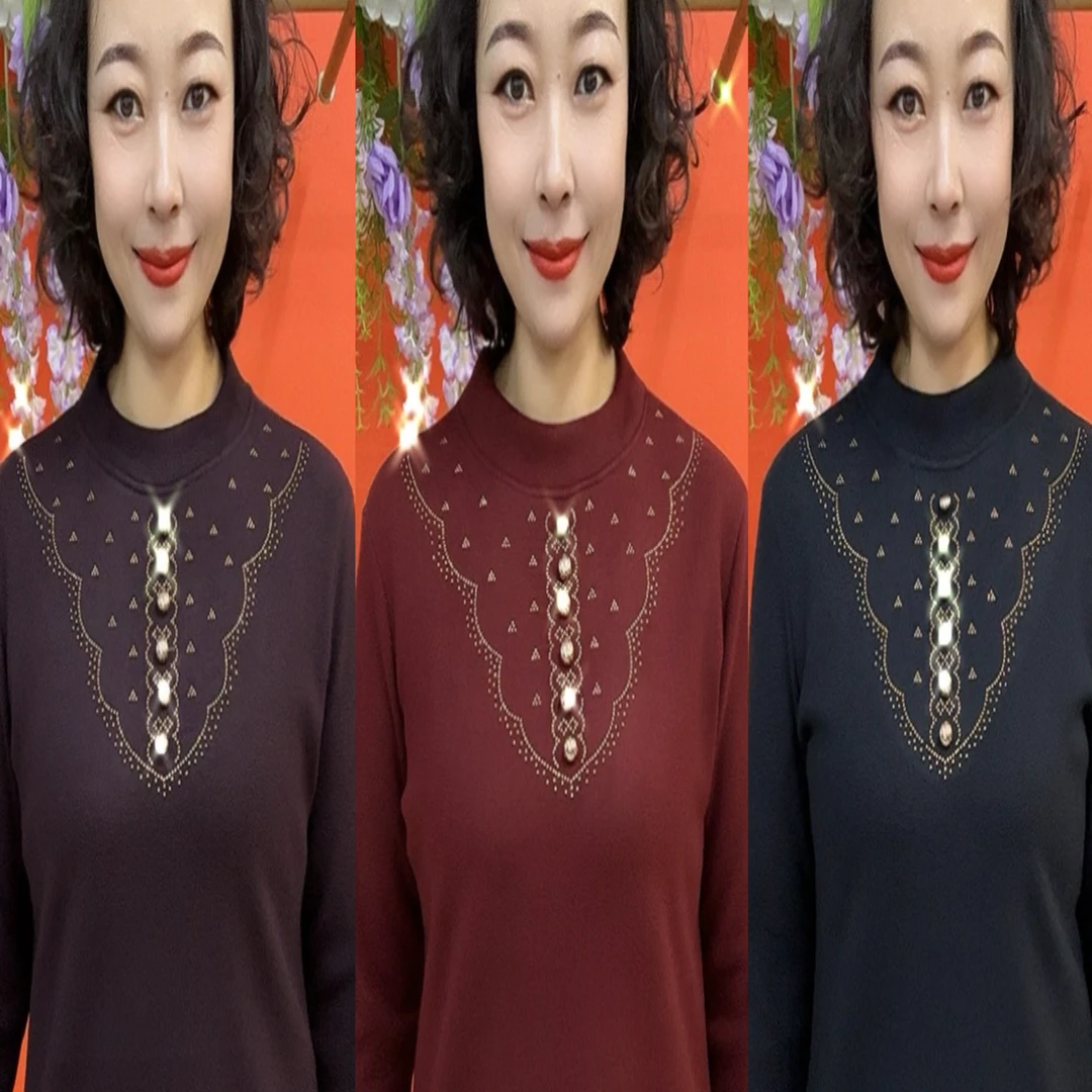 寸领排扣三角钻双面绒加绒保暖衫