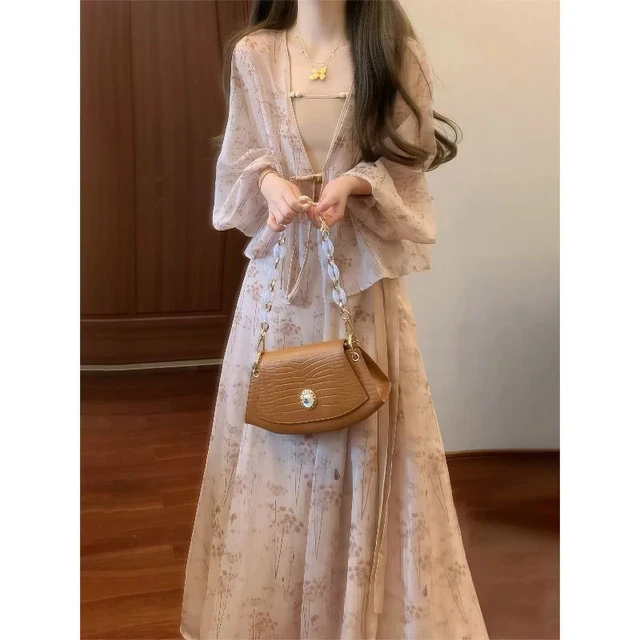 搭配一整套2025春夏季新款空调衫防晒三件套连衣裙旗袍碎花裙